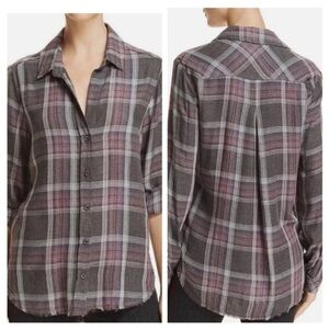 Cloth & Stone Plaid Raw Hem Gray White Purple Lightweight Concert Size Medium